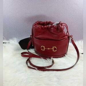 Gucci Red Leather Shoulder Bag with Gold Accents